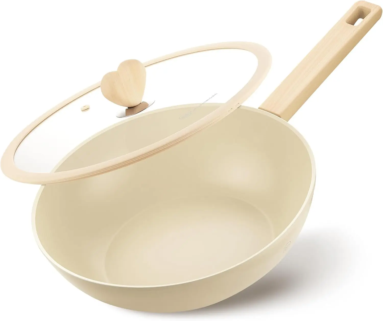 

11-дюймовая сковорода-вок с антипригарным покрытием и крышкой, объем 5 кварт, совместима с индукционными плитами, ручки в форме сердца