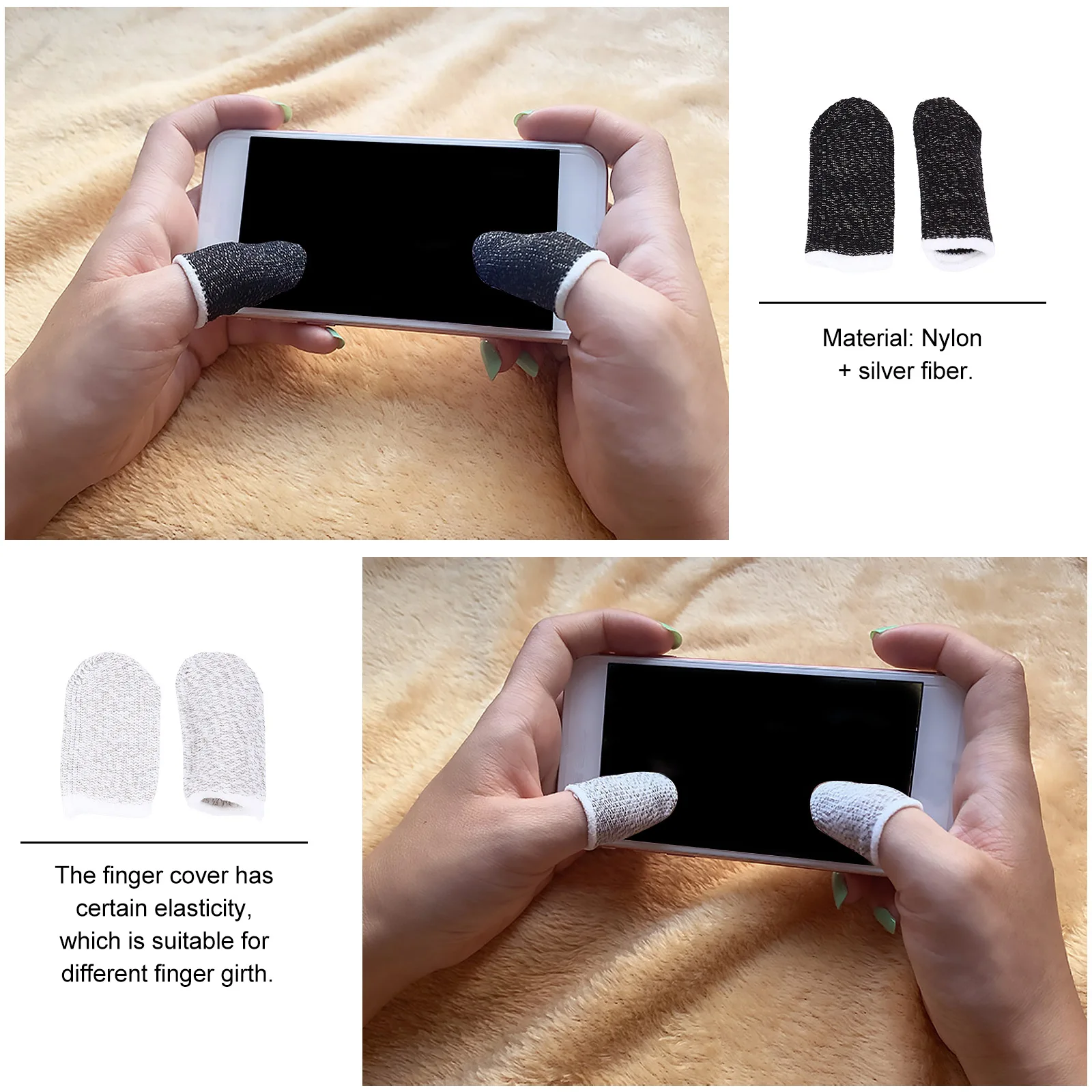 

20Pcs Finger Cover Touch Screen Cot Gaming Sleeve Thumb Gloves Silver Fiber Anti Sweat Lightweight Comfortable Fit