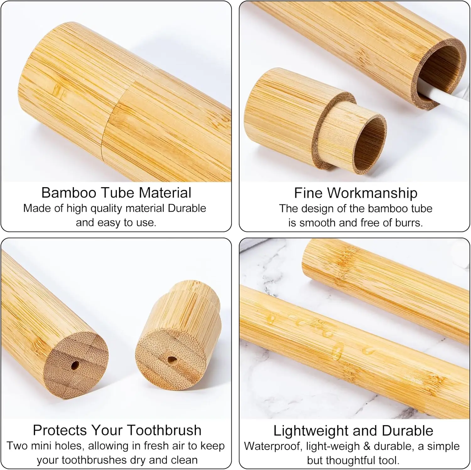 20Pcs Eco-friendly Bamboo Toothbrush Holder Empty Portable Reusable Toothbrush Container Biodegrade Eco Tube for Travel Trip