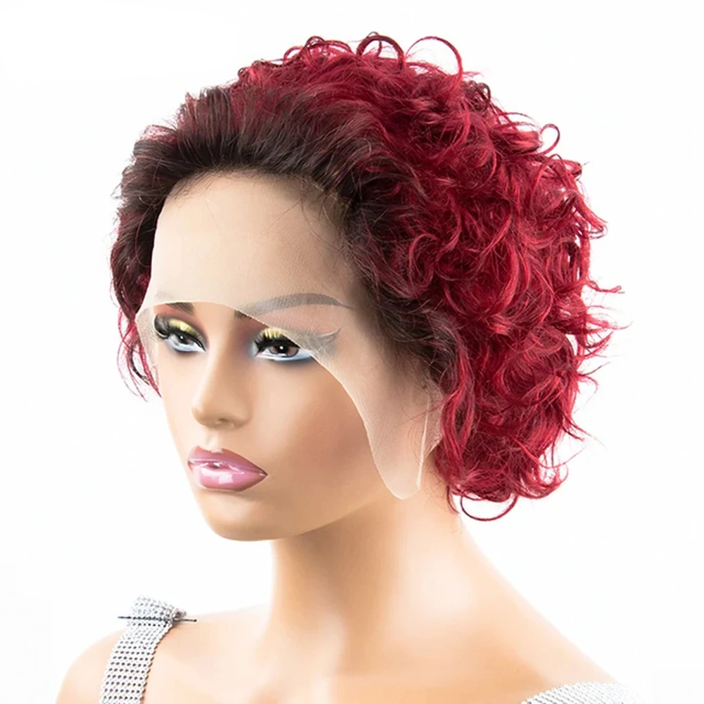 Kinky Curly 13x1 Lace Front Human Hair Wig Pixie Short Cut Bob For Black Women Babyhair Preplucked Cheap Brazilian Remy Wig