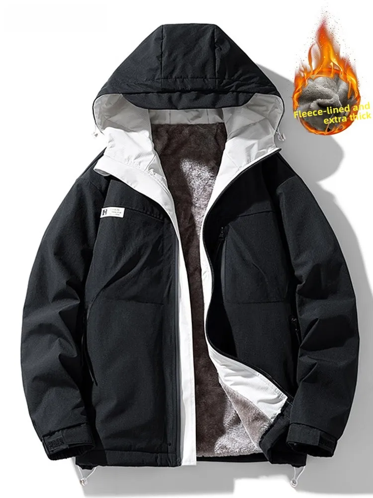 

Men's Autumn Winter Thiened Fce Lined Jaet Loose Fit Windproof Outdoor Workwear Coat Warm Faionable Urban Sle