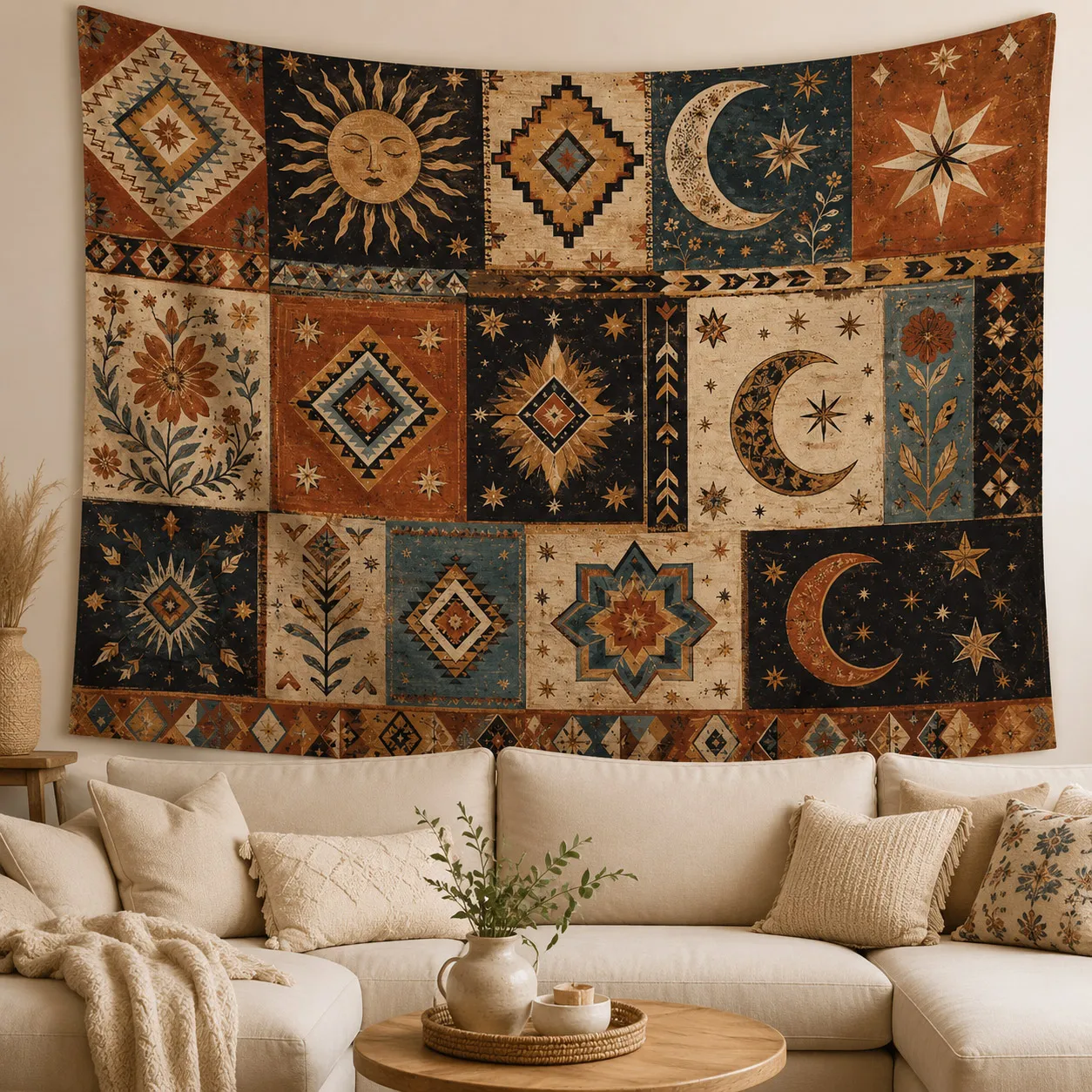 

Boho Sun Moon Wall Tapestry Mystic Stars Wall Hanging Aesthetic Room Decor Fabric Tapestries Gift for Birthday