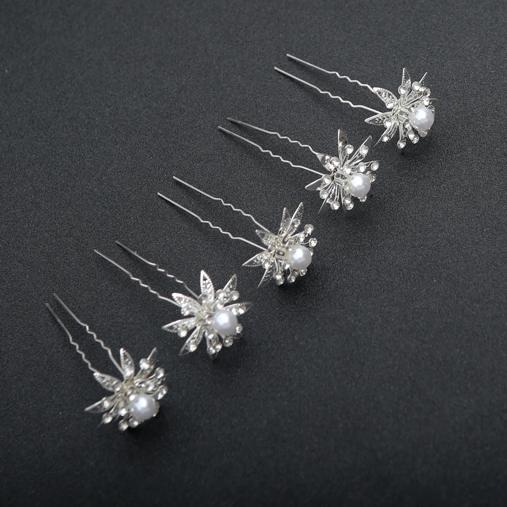 12 stücke Mode Braut Kopfschmuck U-Förmigen Pin Perle Blume Haarnadel Frauen Haar Gabel Coiled Haar Zubehör Geflochtene haar Haarnadel – Detail 7