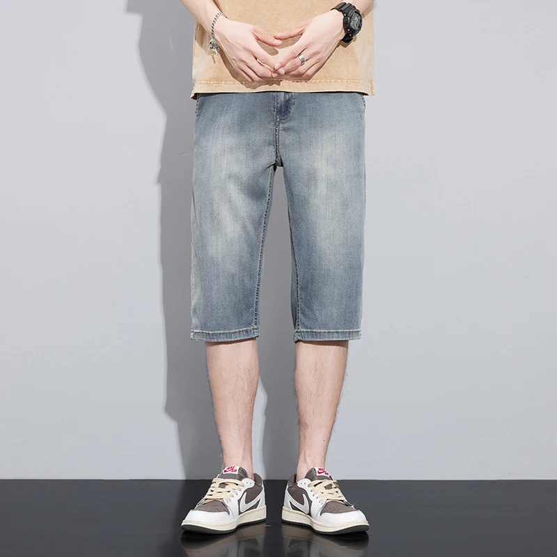 

Men Ice Silk Cooling Denim Shorts Summer Thin Lightweight Loose Straight Leg Breathable Airy Mid Casual Comfort Outdoor Fashion