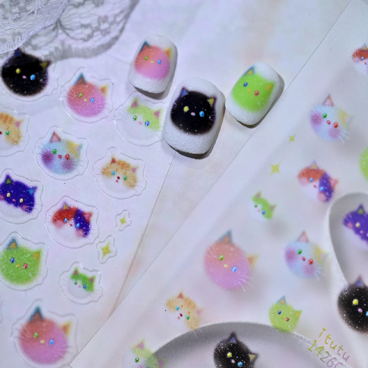 5D Micro-Relief Adorable Cat Nail Stickers Gradient Blush Kitten Face Funny Hachiko Expression Decals Kawaii Manicure Suppliers