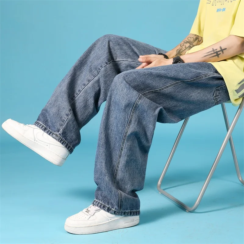 Spring Wide-leg Jeans Men's Fashion Casual Korean Jeans Men Streetwear Loose Hip-hop Straight Denim Trousers Mens Jeans Pants