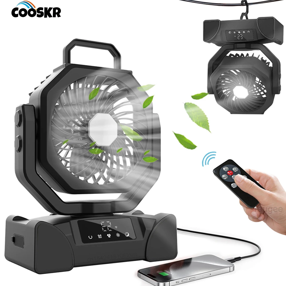 

Camping Fan with LED Lamp 20000mAh USB Rechargeable Wireless Hook Tent Ceiling Fan for Outdoor Portable Desk Fan Camping Fan