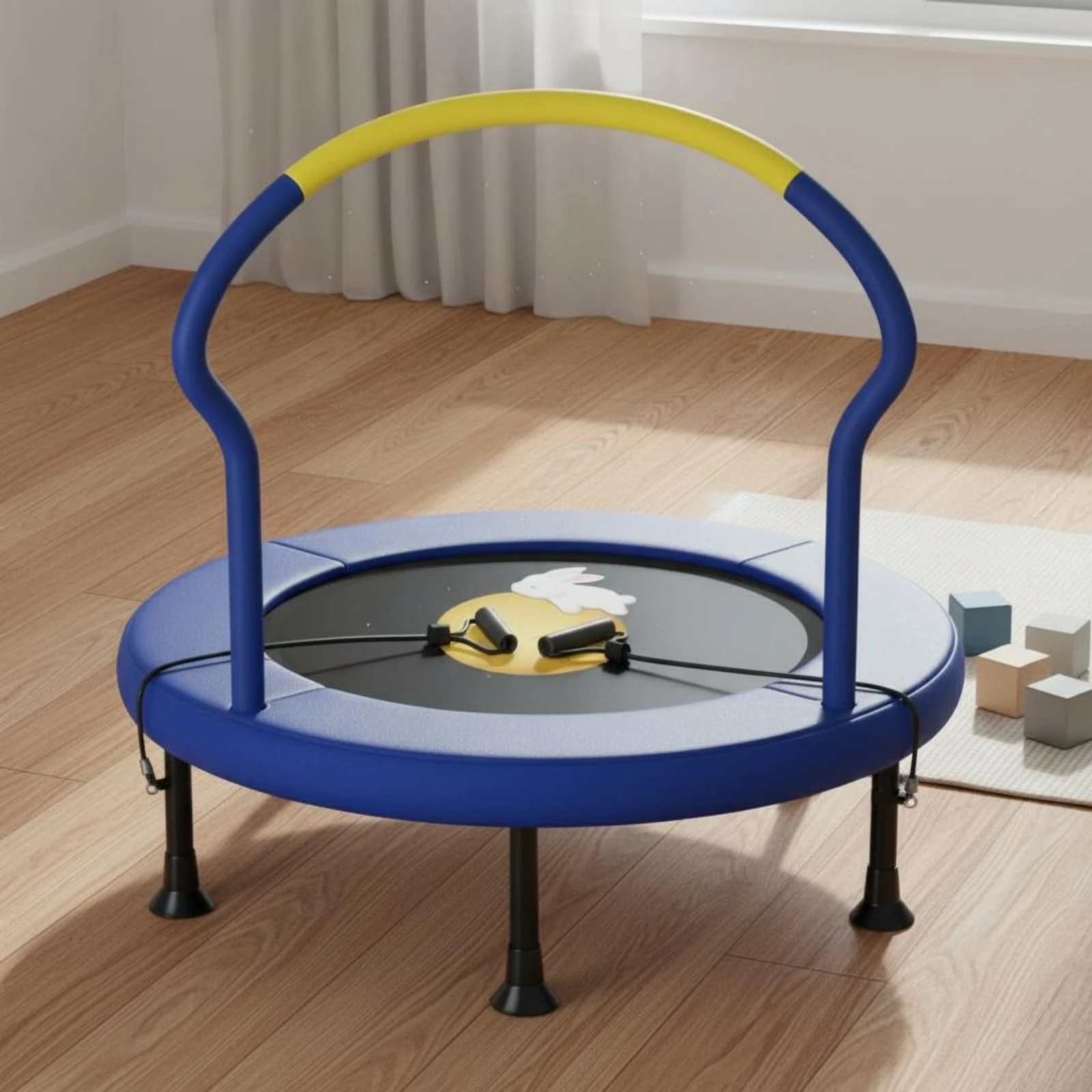 

Kids Trampoline Protective Enclosure Child Trampoline Children's Rebounder Handlebar Sports Equipment Non-Slip Base for Home