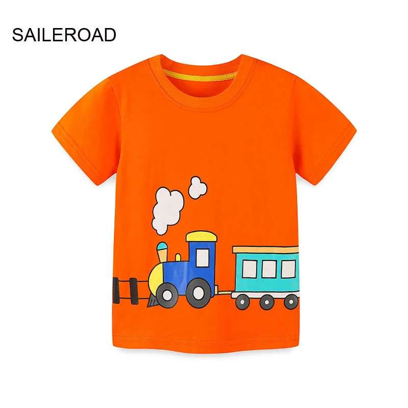 

SAILEROAD 2024 New Fashion Baby Boys Korean Kids Clothes Children's Clothing Summer Cotton Cartoon Train T-shirts Tee Tops