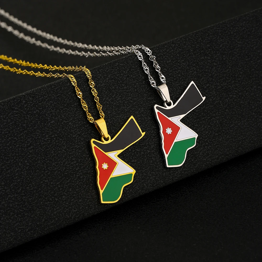 Hashemite Kingdom of Jordan Map Flag Pendant Necklace Stainless Steel Men Women المملكة الأردنّيّة الهاشميّة Maps Jewelry Gift