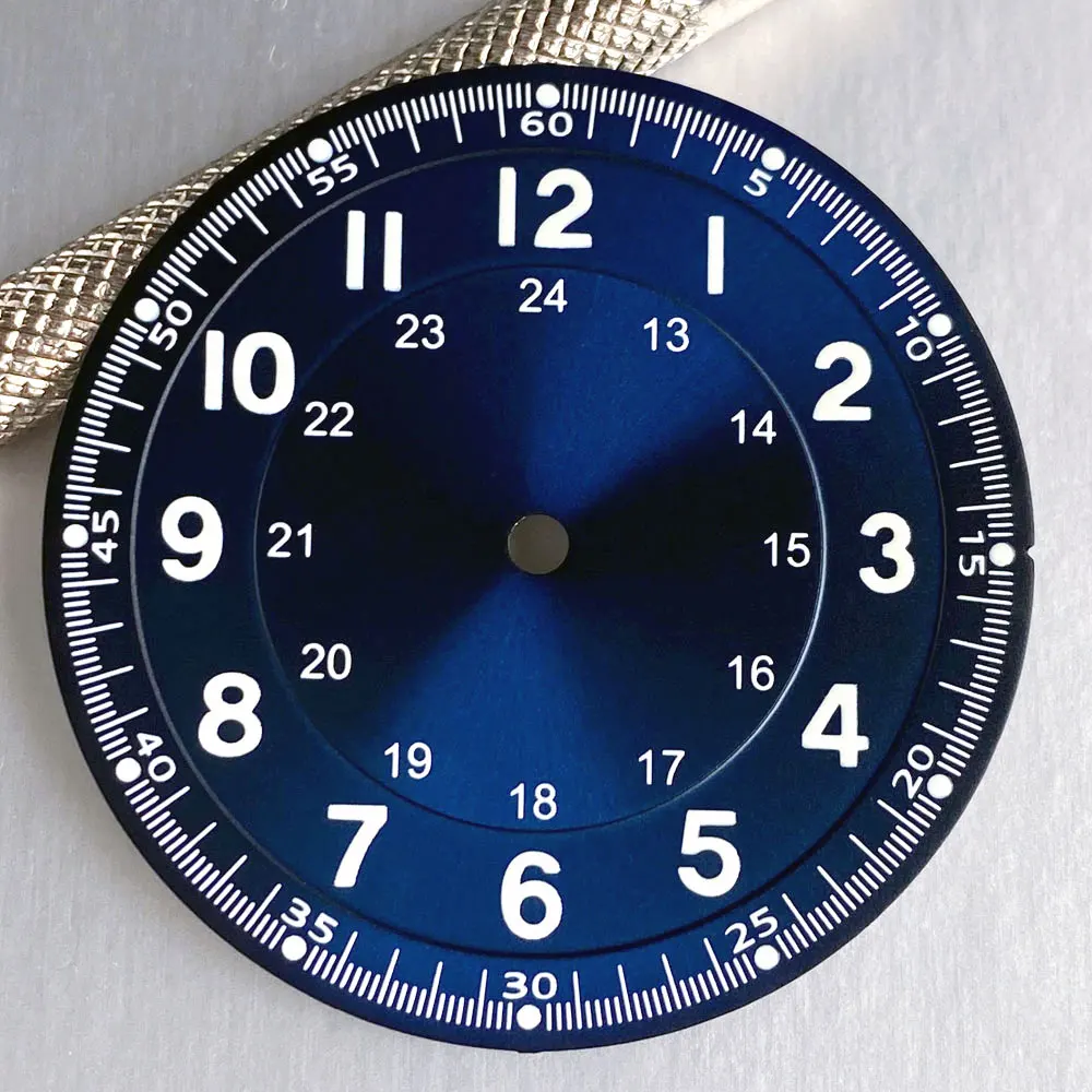 Tandorio 33.5mm Sunburst Blue Silver Green Black Arabic Numeral Watch Dial Face Fit NH35 NH36 ETA2824 PT5000 Miyota 8215 Movt