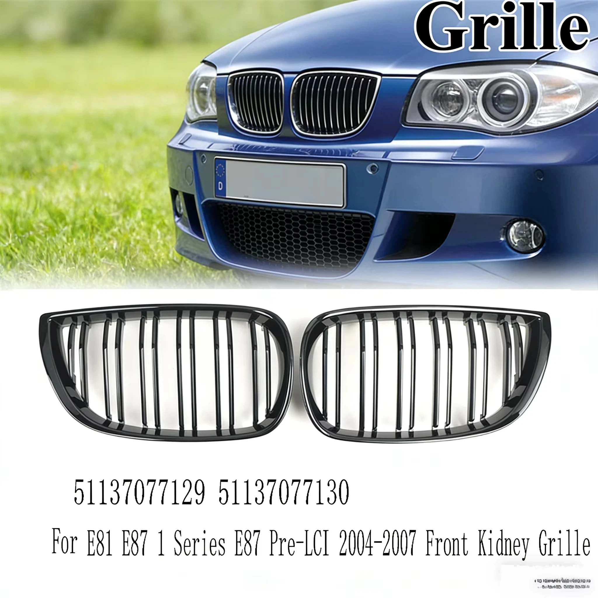 

1 пара для BMW E81 E87 1 серии E87 Pre-LCI 2004-2007, передняя решетка для почек, глянцевая черная 51137077129 51137077130