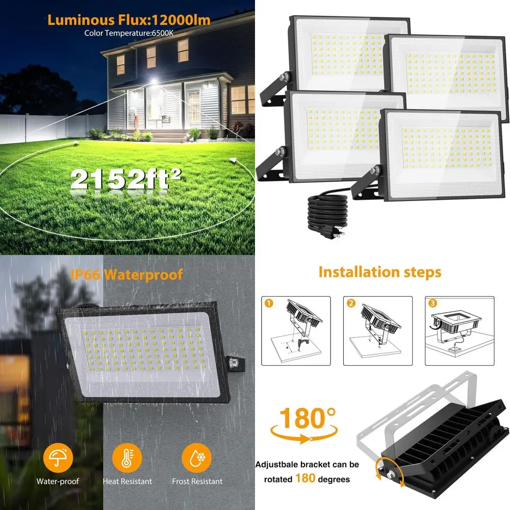 

Outdoor 120W LED Work Lights, 12000 Lumens, 6500K Daylight, Waterproof Security Yard Lights, 4-Pack