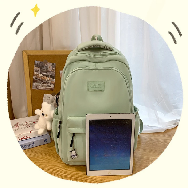 

Pure Color Backpack for Women City Jogging Large Capacity Japanese Style Nylon Travel Rucksack with Ergo Shoulder Straps