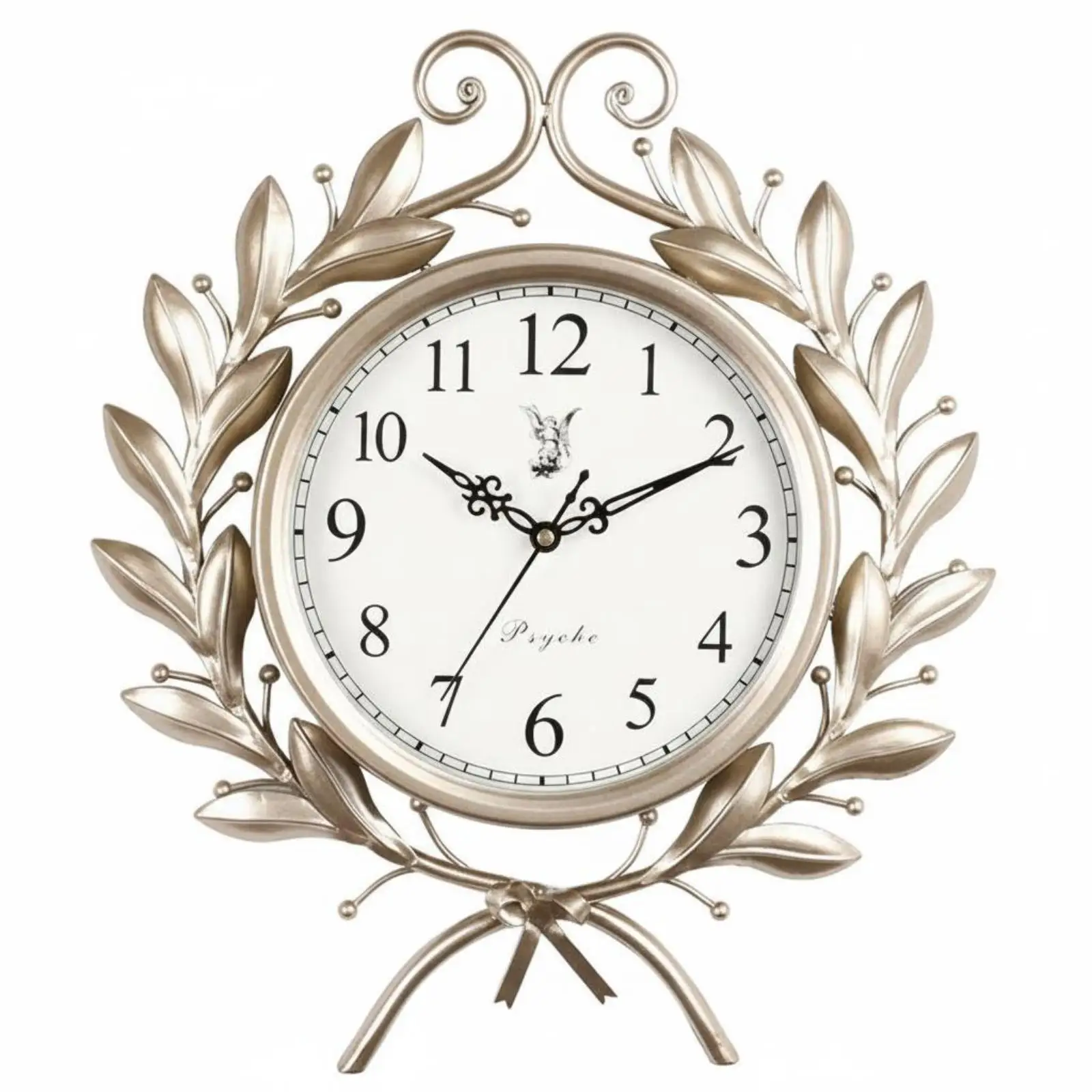 Elegant Gilded Wall Clock with Leafy Wreath Frame Quiet Analog Clock for Indoor Home Office Study Room