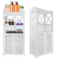 Bathroom Floor Cabinet,Waterproof FreeStanding Bathroom Storage Unit with Daily Use Layer and Cupboard Double Door,3-Tiers PVC