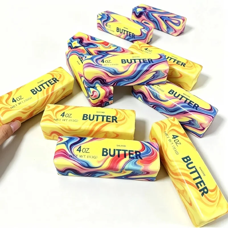 Colorful Butter Squishy Simulation Cheese Fidget Toy Slow Rebound Stress-Relieving Balls Desk Ornaments Birthday Christmas Gift