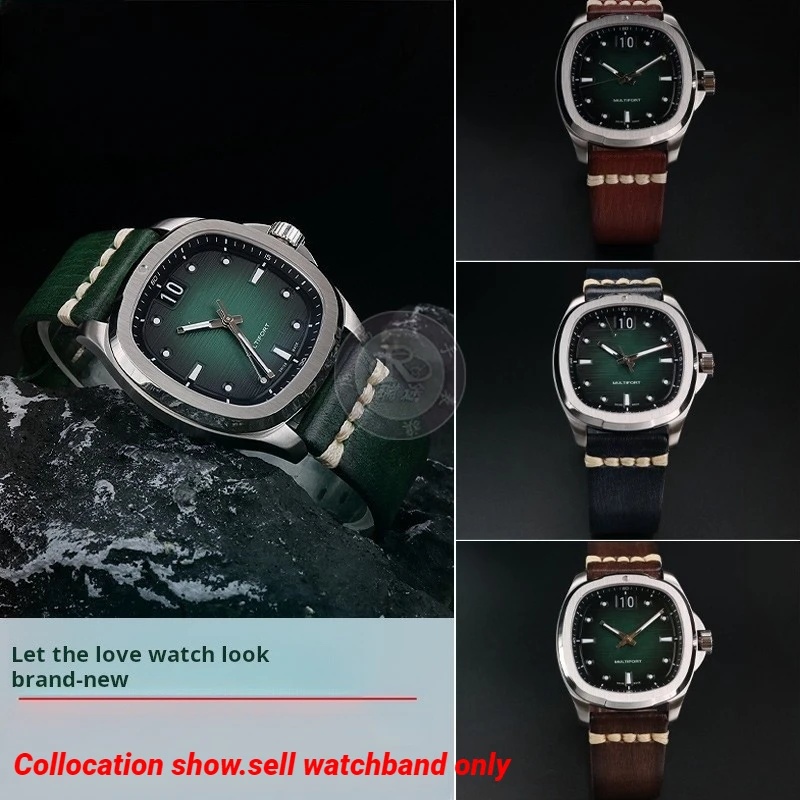 คุณภาพสูง Retro หนังสายนาฬิกาสําหรับ Mido ใหม่ Helmsman M049.526 ทีวี M049 ผู้ชาย Dermis Watchband 20 22 24 มม.สีดําสีเขียวสีฟ้า