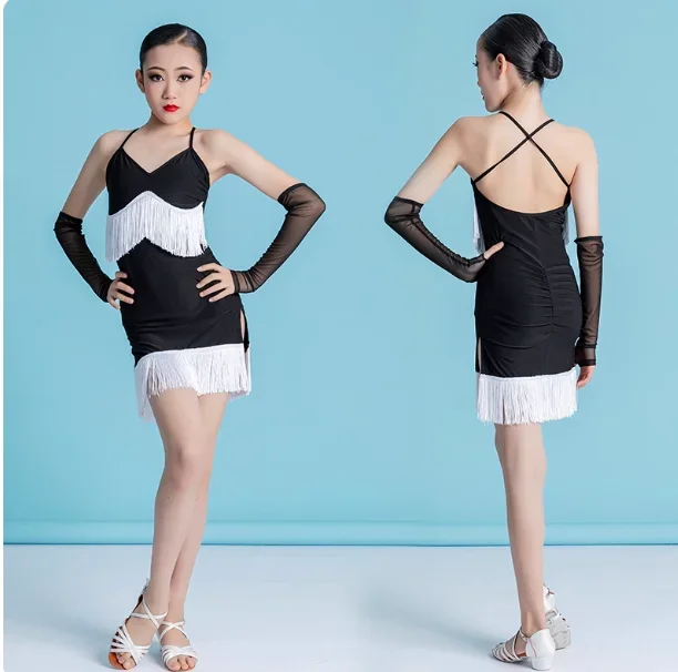 Robe de danse latine pour enfants, une pièce, à la mode, tenue de spectacle professionnelle, vêtements de Performance, été