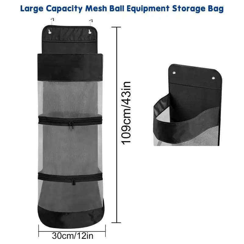 Basketball Wall Hanging Bag Door Back Soccer Ball Storage Mesh Rack Sports Hanging Bag With 2 Hooks Saving Space Hamper Bag For