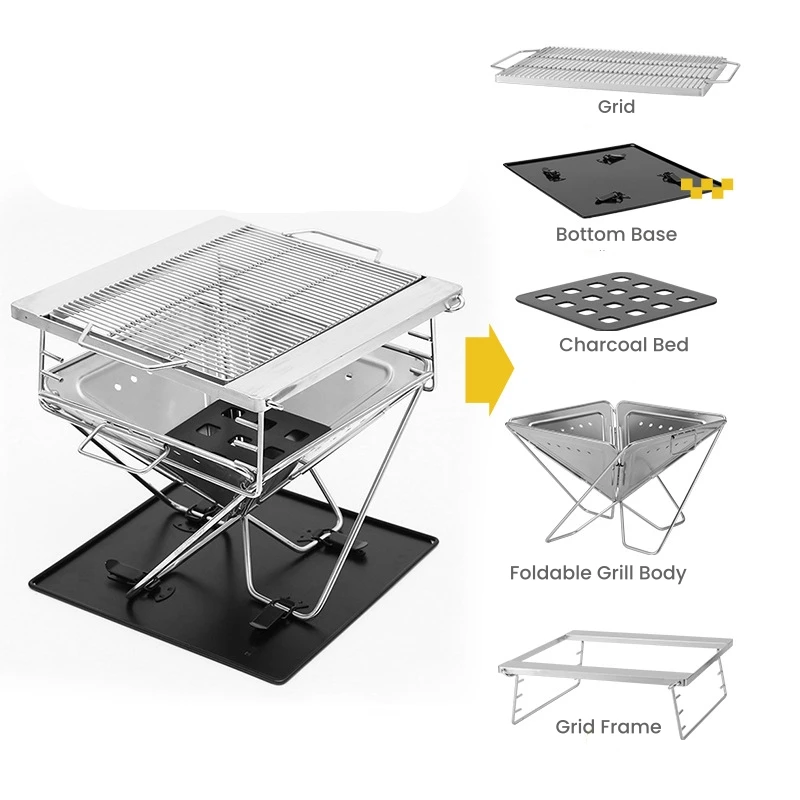 

Portable Detachable Wood Burning Fire Stove Foldable Stainless Steel Folding BBQ Camping Charcoal Grill Fire Pit