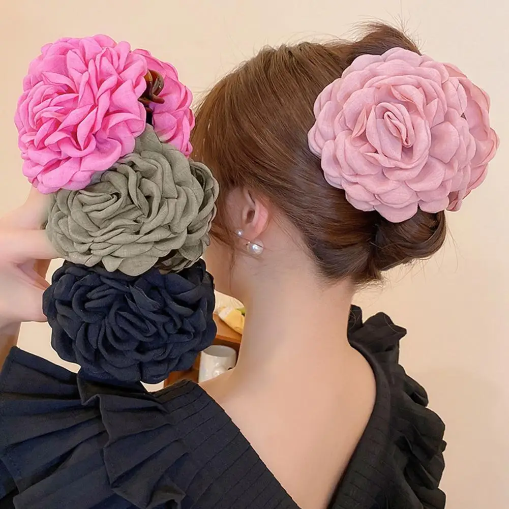 

Flower Decor Hair Claw Camellia Flower Hair Claw Elegant Back Head Bathing Clip Anti-slip Barrette Headdress Stylish for Women