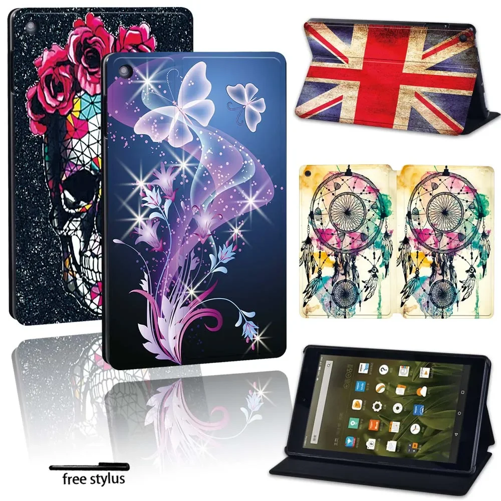 

Case For Fire 7 (5/7/9/12th Gen)/HD 8 (6/7/8/10/12th Gen)/HD 10 (5/7/9/11th Gen) Alexa PU Leather Stand Tablet Cover+Stylus