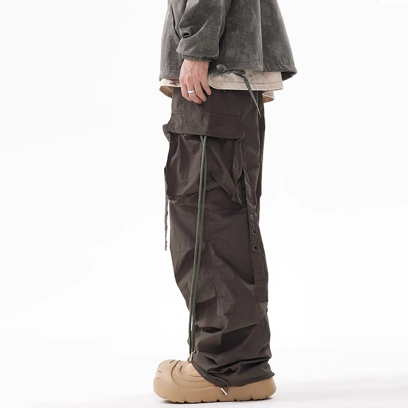 PFNW Functioan Style Men's Loose Pants Wrinkle Multi-pocket Ribbon Trousers Straight Wide Leg Cargo Pants 2025 Spring New 12C650