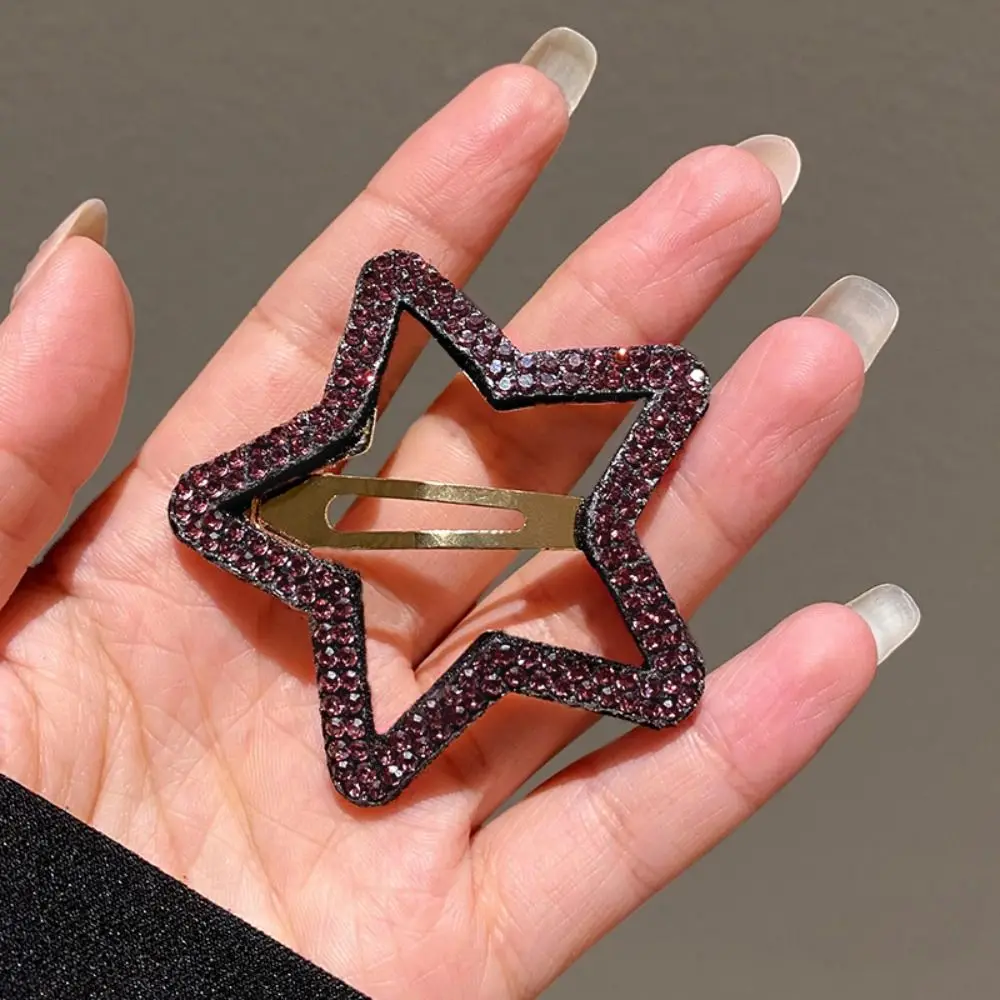 Personality Geometric Rhinestone Star BB Clip\ Y2k Metal Star Side Clip Hair Clip Pentagram Hollow Hair Clip Photograph