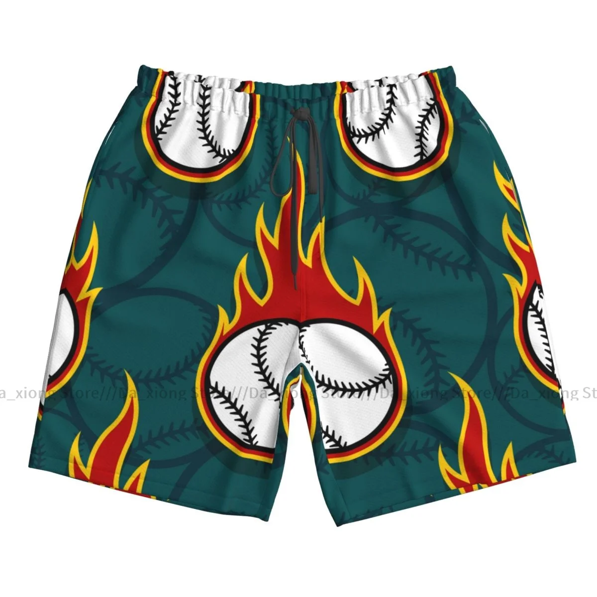 Mens Swimming Shorts Swimwear Fire Baseball Ball Trunks Swimsuit Beach Wear Boardshorts