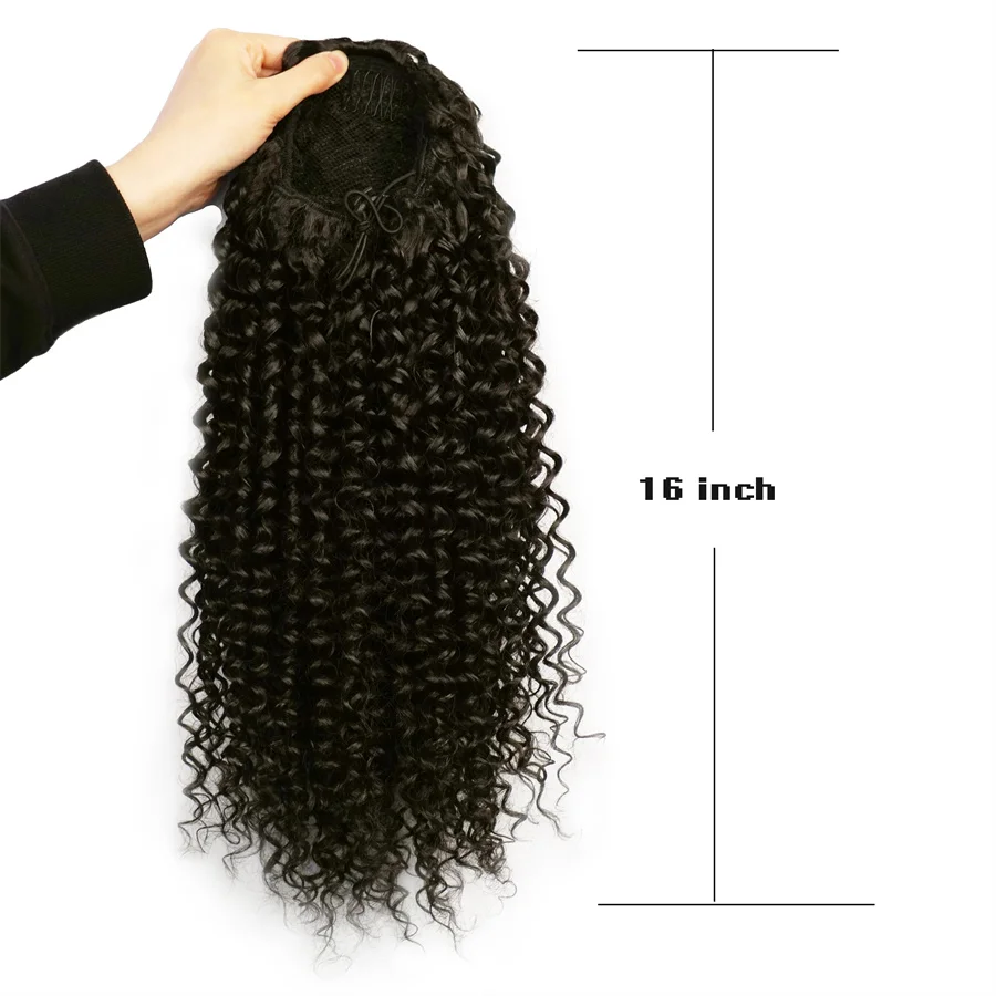 Ombre Synthetic Drawstring Puff Ponytail Extensions Afro Wavy 16 Inch Clip In Ponytail Hair Curly Black Brown Blonde