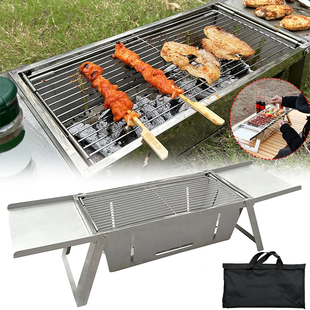 Stainless Steel Folding Barbecue Grill For Home Outdoor Charcoal Kebab Smokeless Portable Collapsible Barbecue with Carrying Bag