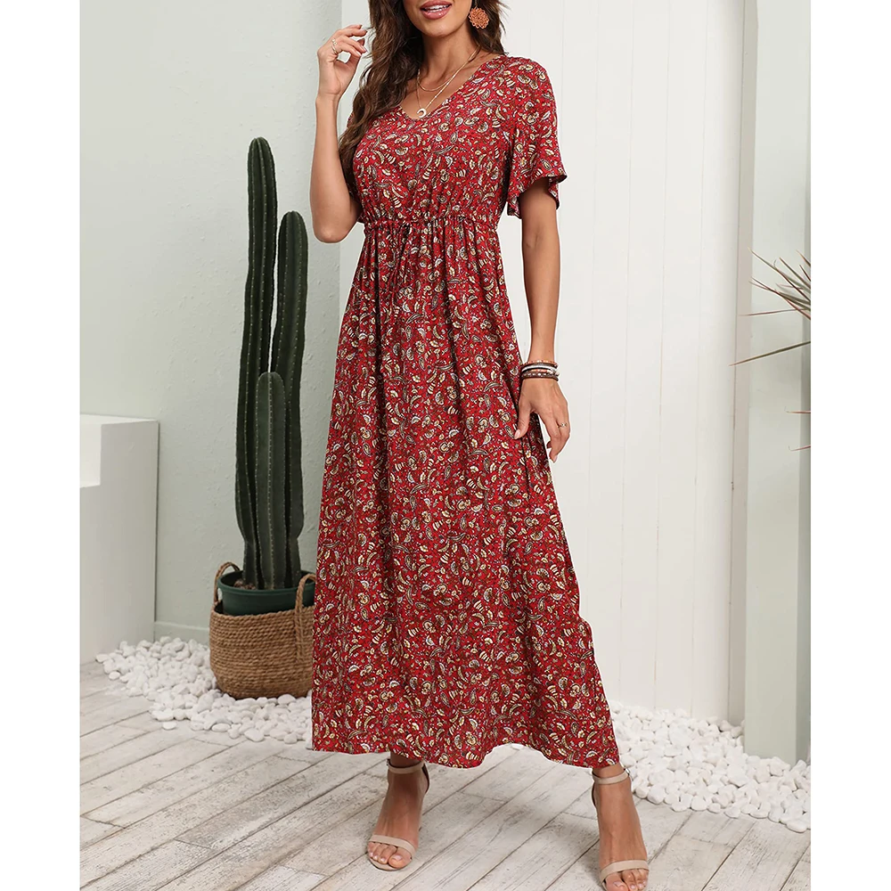 Robe longue d'été grande taille pour femmes, tenue de plage bohème, vêtements féminins élégants, jupe florale décontractée, 2024