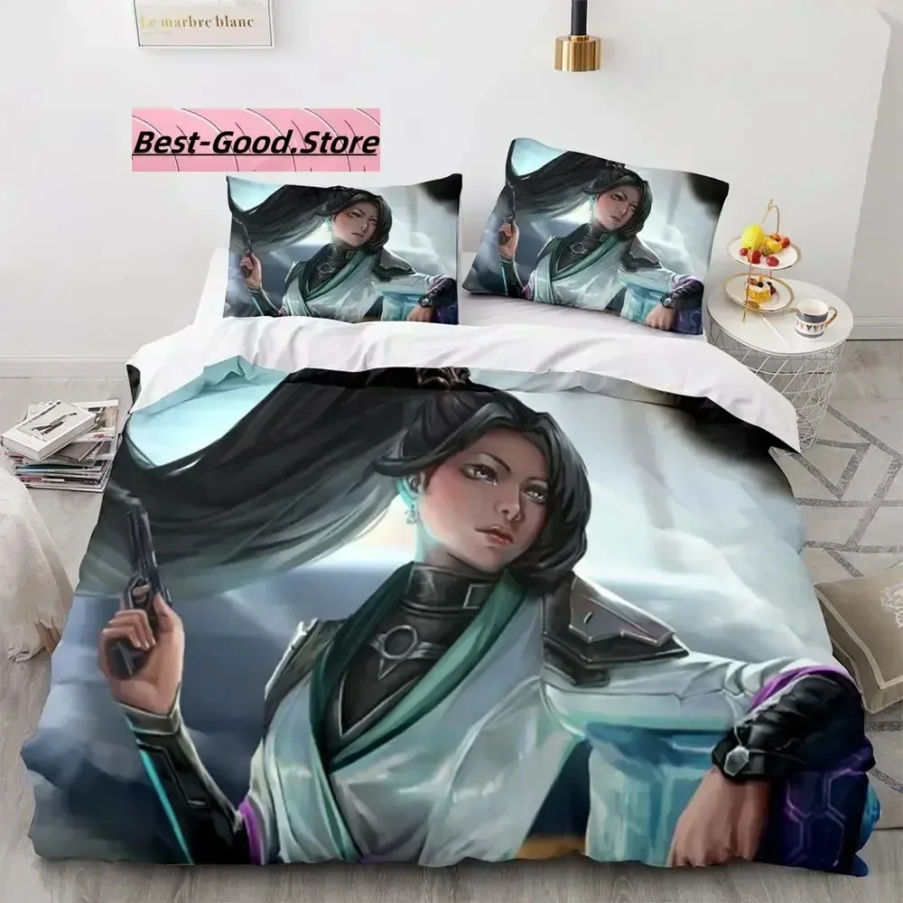 Gaming Valorant Bedding Set Single Twin Full Queen King Size Bed Set Aldult Kid Bedroom Duvetcover Sets 3D Print Anime 035