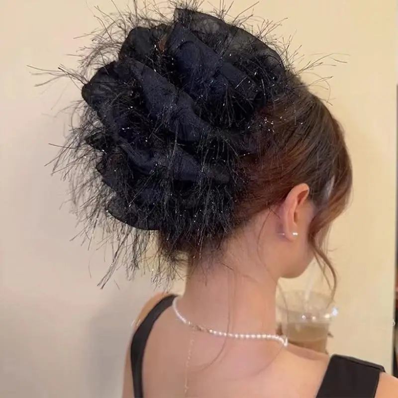 Modische Schwarze Netz-Blumen-Haarspange für Damen, Haarklammer für Pferdeschwanz, Elegante Blumen-Haarkralle, Kopfschmuck – Detail 10