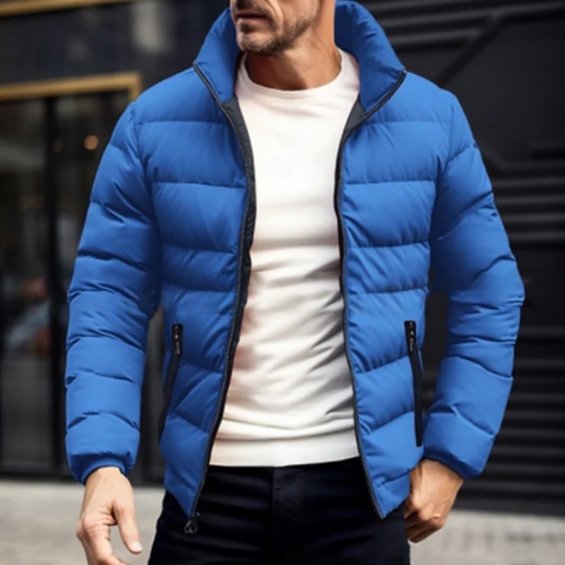 Abrigos ajustados de algodón con cremallera para hombre, chaqueta acolchada de manga larga con bolsillo, a la moda, para invierno, 2024