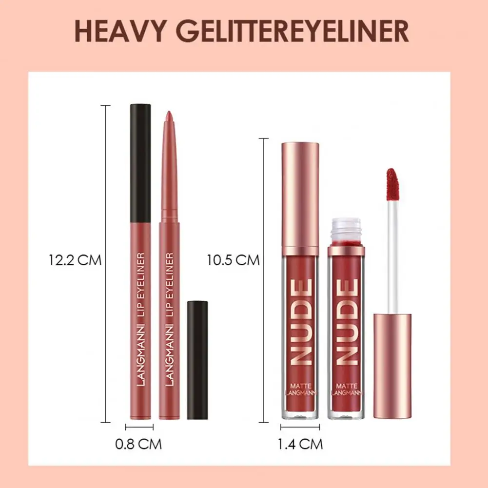 Einfach zu färbender Lipgloss, langanhaltender Lipliner, mattes Lipgloss-Set für Frauen, wasserfeste, aufpolsternde Glasur mit vollständiger Abdeckung für A