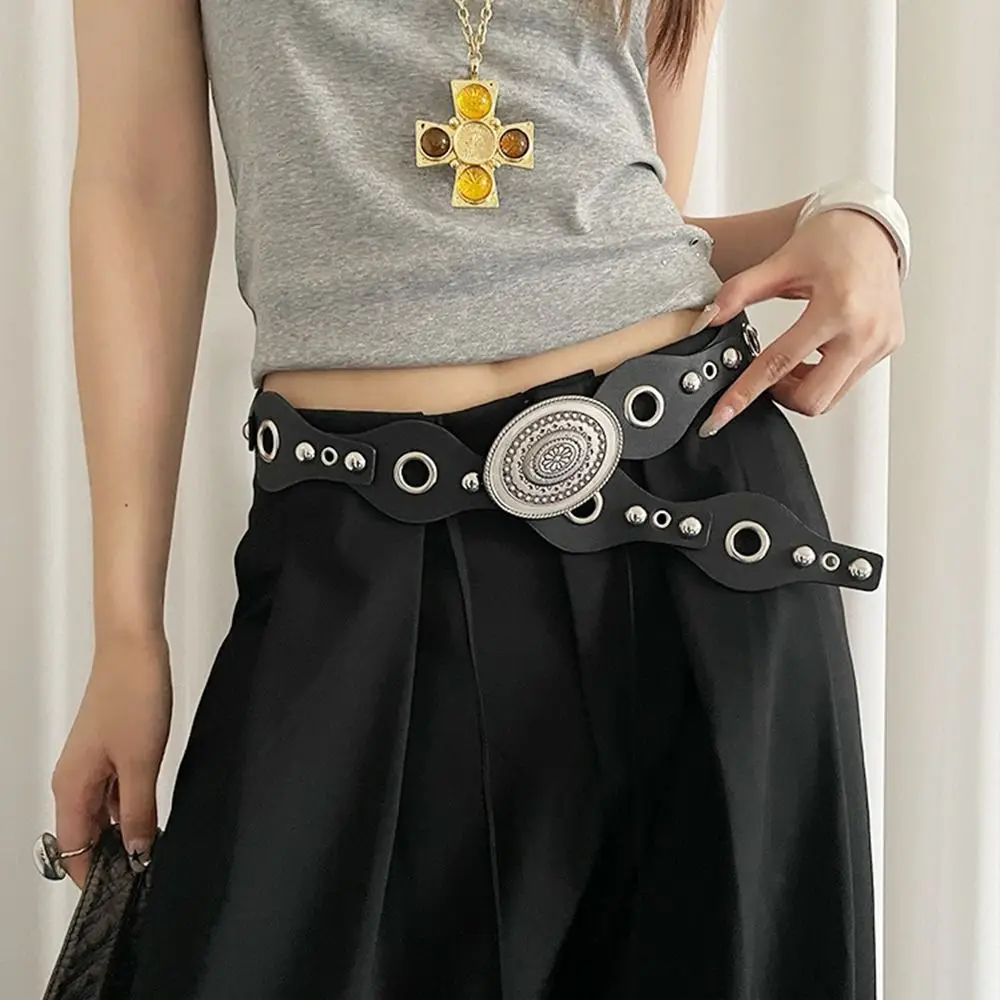 Cintura con rivetti da donna vintage alla moda Cintura in pelle leopardata Y2k Cintura gotica Harajuku Abito Jeans Cintura Streetwear