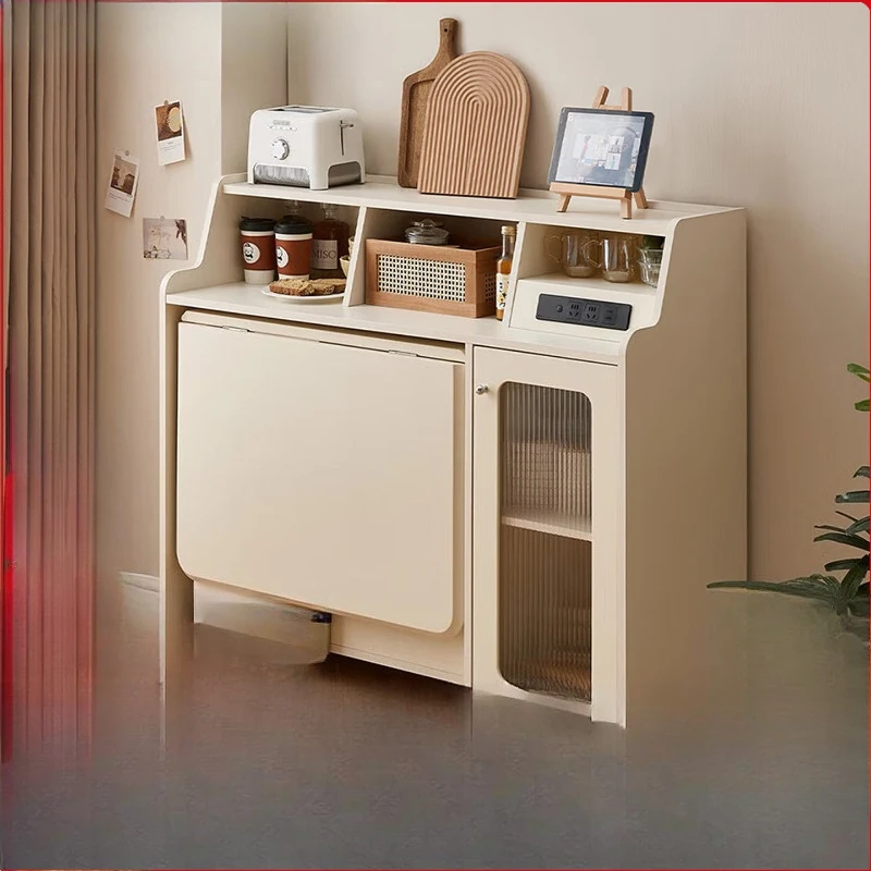 

Multifunctional side cabinet integrated against the wall household folding dining table and chair combination