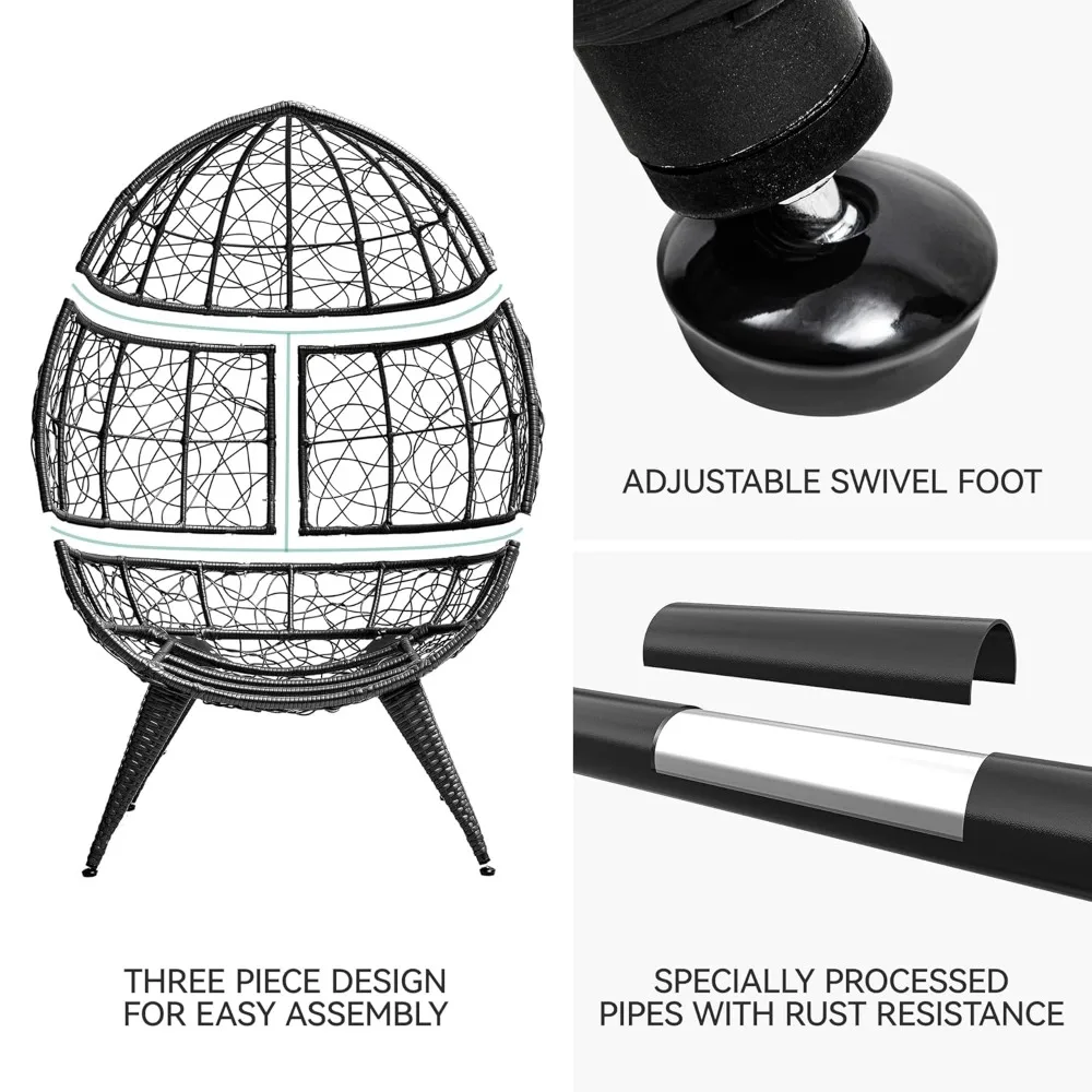 

Egg Chair Wicker Outdoor Indoor Oversized Large Lounger with Stand Adjustable Leveling Feet Cushion Egg Basket, Customized