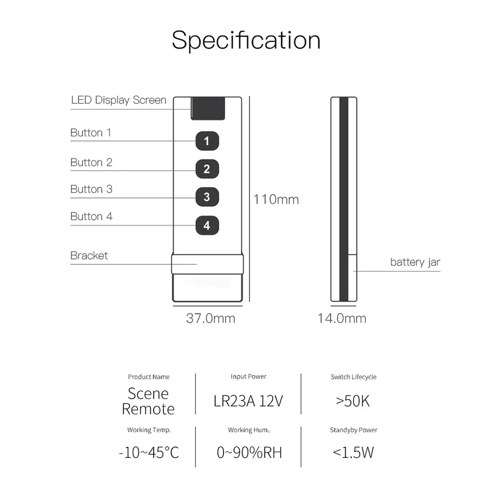 Tuya Smart Home ZigBee Remote Control 4-Channel Universal Scene Switch with 4 Buttons for Smart Life Devices