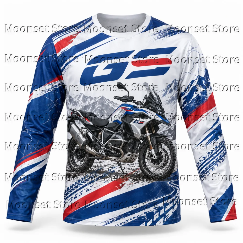 Men Motorcycle GS Long Sleeve Jersey Off‑Road Motorbike Full Print Tee Breathable Quick‑Dry Loose LongSleeve Shirt Training Tops