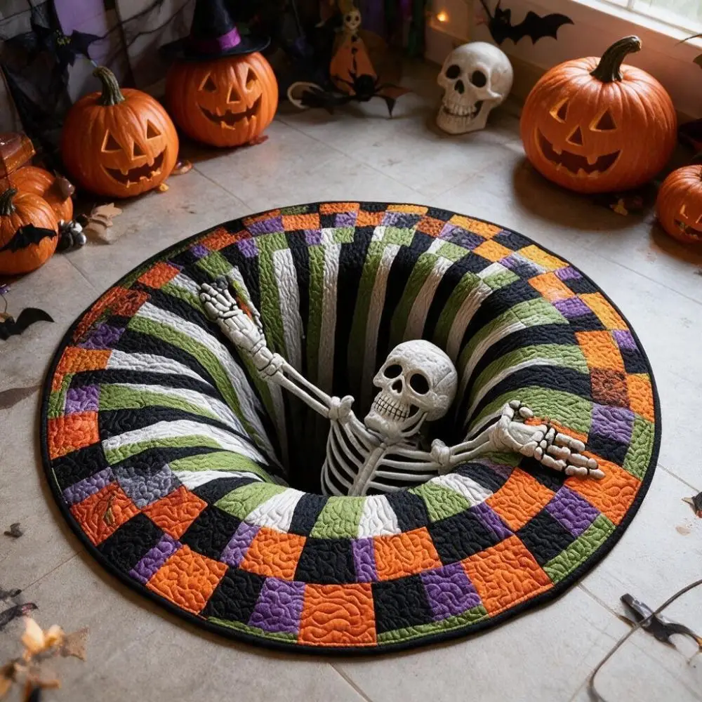 Unique 3D Visual Halloween Floor Mat Diatom Mud Round Skeleton Bathroom Mat Stain-resistant Non Slip Entrance Door Mat Entryway