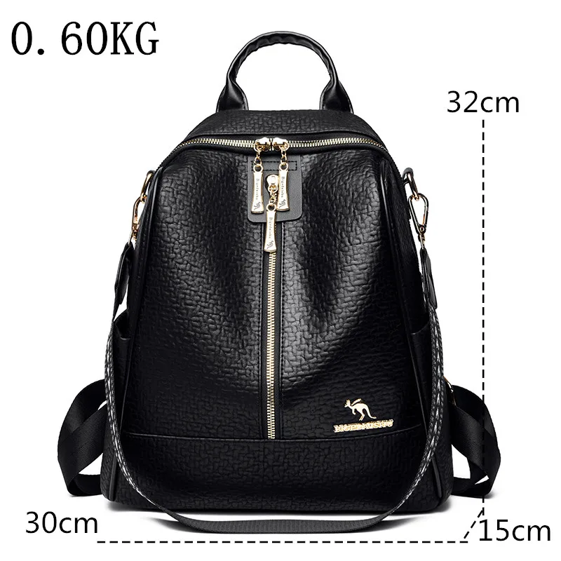 Luxury Waterproof Soft Leather Women Backpack Female Travel Backpacks Schoolbag for Teenage Girls Solid Color Bookbag Mochila