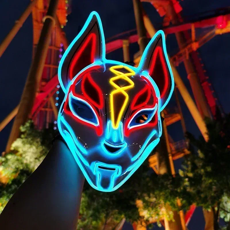 

2024 New LED Fox Mask Japanese Cartoon Neon Warrior Glowing Mask Halloween Glowing Devil Killer Role Playing Mask
