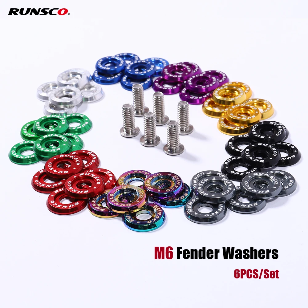 Runsco M6 Fender Washers and Bolt License Plate Frame Aluminum Washer Steel Bolts For Honda Nissan Bmw 6Pcs/Pack