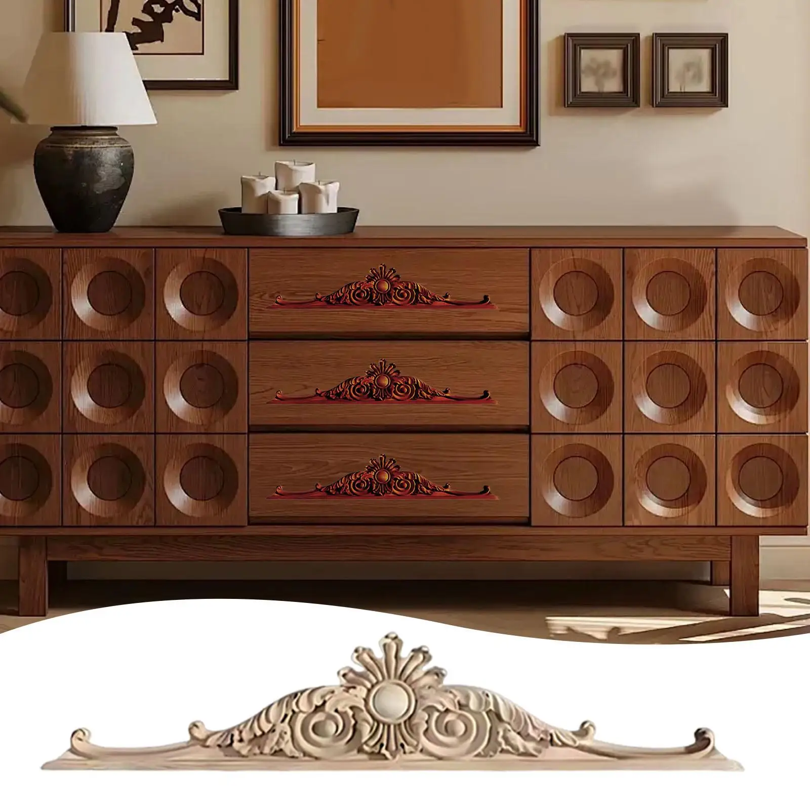 Long Wood Carved Applique Decal Wooden DIY Carved Onlay Unpainted Frame for Wardrobe Staircase Cabinet Door Furniture