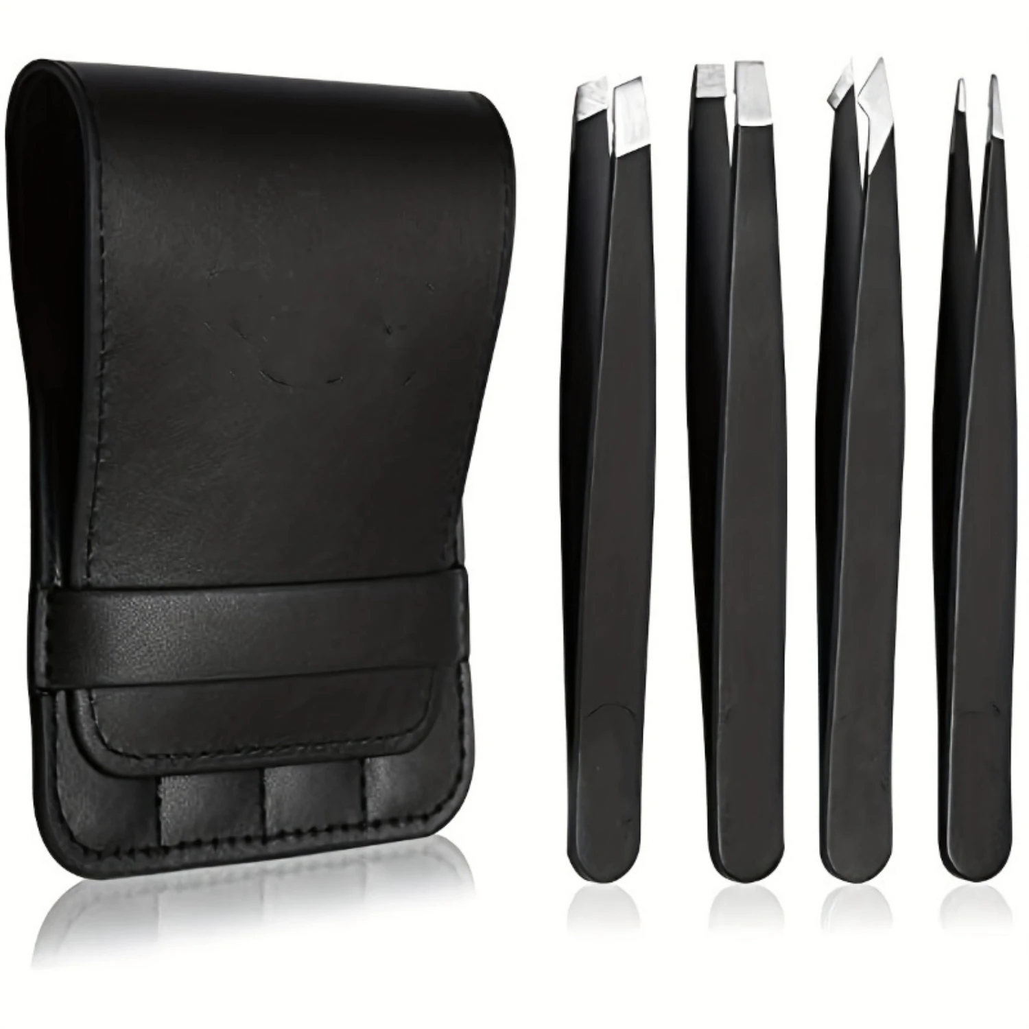 4-Piece Stainless Steel Tweezers Set - Precision, Slant, Pointed Tips for Eyebrow Shaping & Hair Removal -  Grooming Tools with 