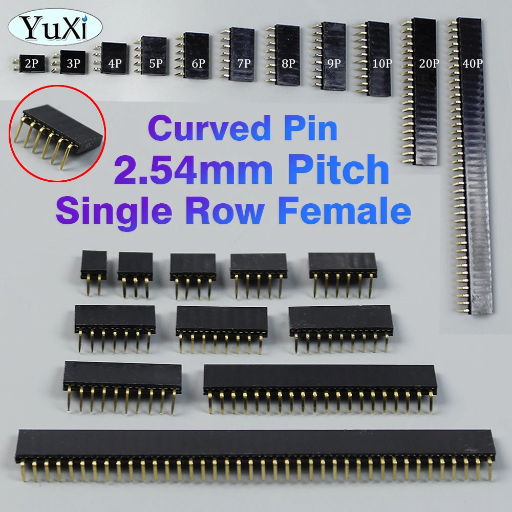 

10Pcs 2.54mm Pitch Single Row Female 2~40P PCB Socket Board Pin Header Connector Strip Pinheader 2/3/4/6/10/20/40Pin Connector