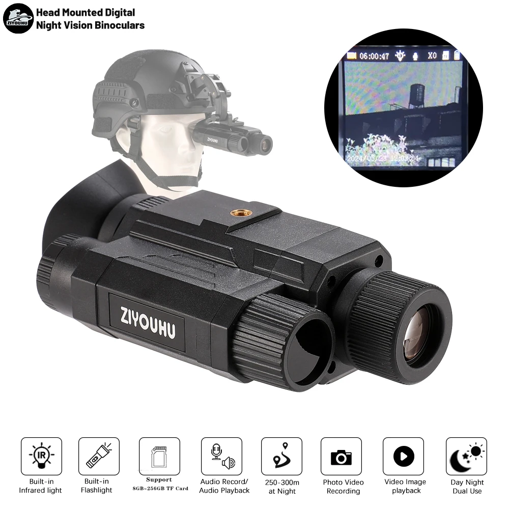 

ZIYOUHU LG66 Infrared Monocular Hunting Digital Night Vision Goggles 1080P Video Camera for Helmet 8X Zoom Long Range Viewing